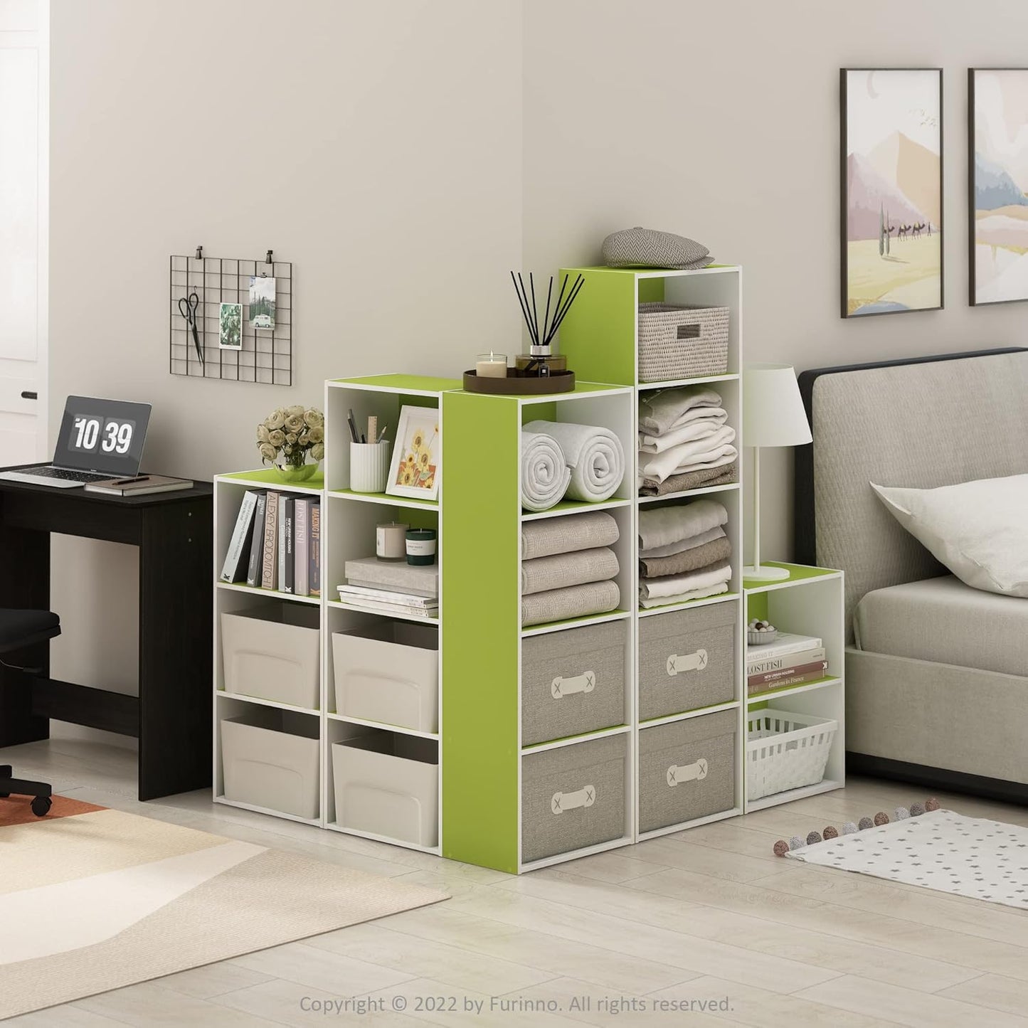 2-Tier Furinno Luder Bookcase / Book / Storage, Green/White