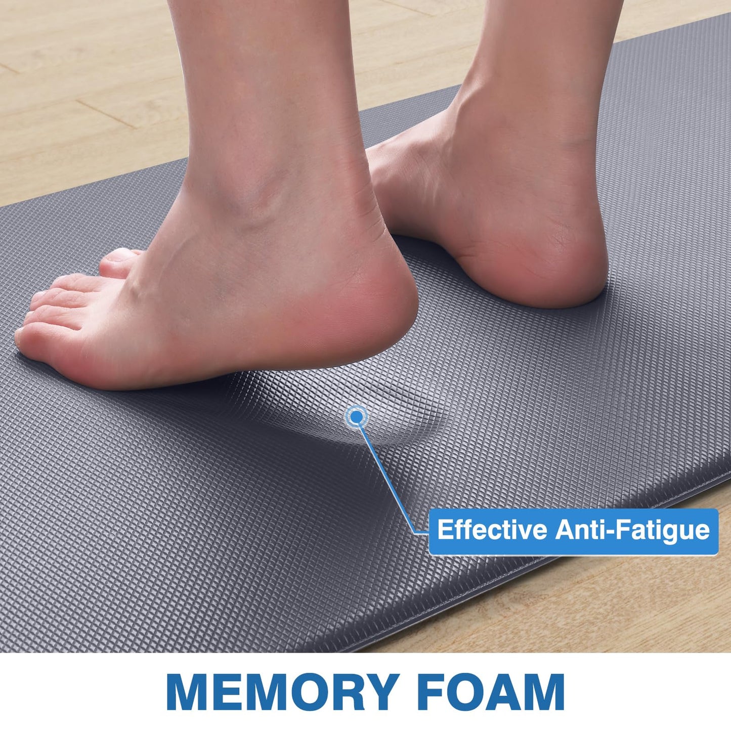 StepRite Kitchen Mats, 2PCS Kitchen Rugs, Cushioned Anti Fatigue Kitchen Mats for Floor, Non-Slip Standing Desk Mat, Waterproof Kitchen Rug Set for Kitchen, Floor, Office, 17.3"x30"+17.3"x47", Grey