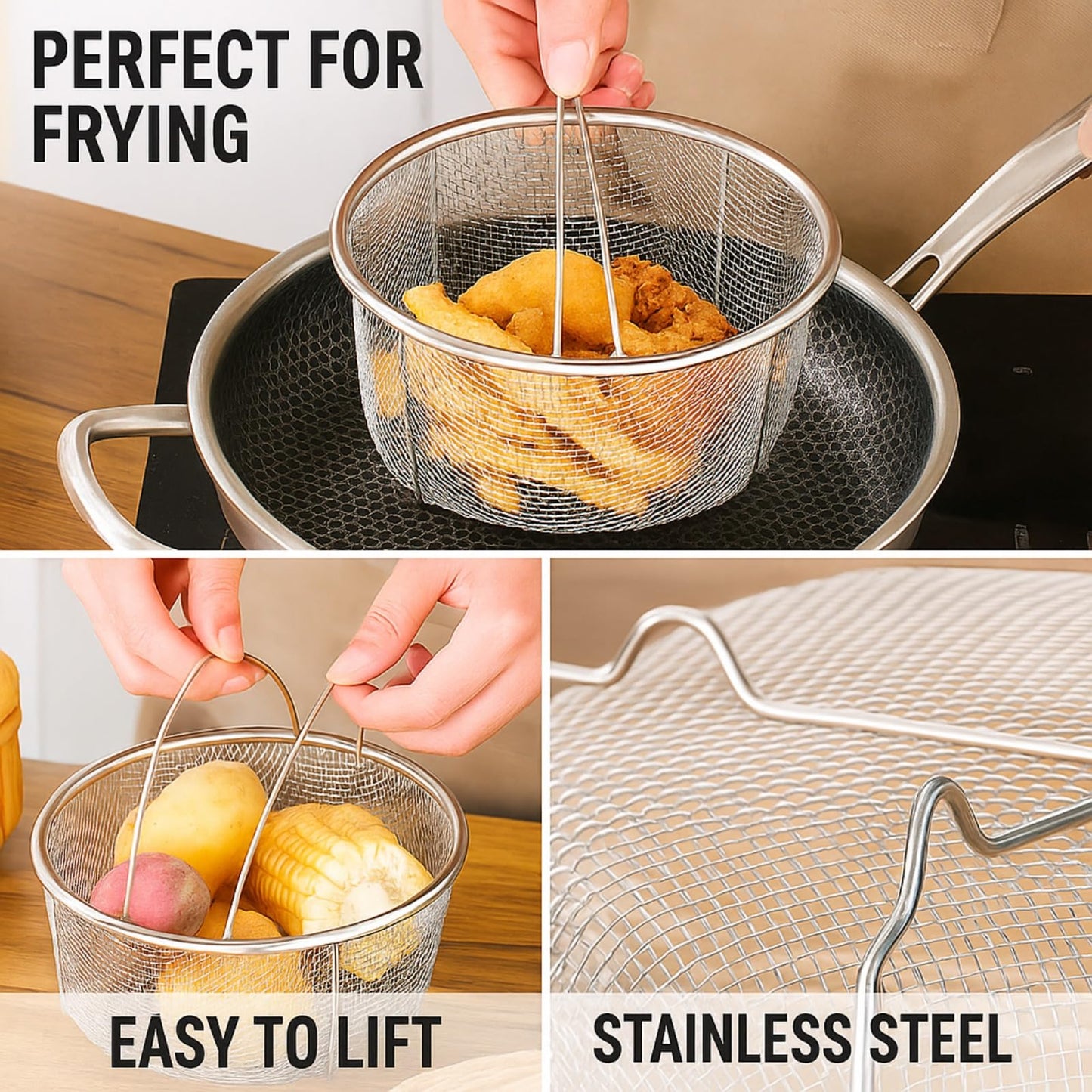 Steamer Basket for Instant Pot Stainless Steel Accessories, Pressure Cooker Mesh Insert with Handle and Vegetable Steamer Basket, Egg Basket, Pasta Strainer (Large)