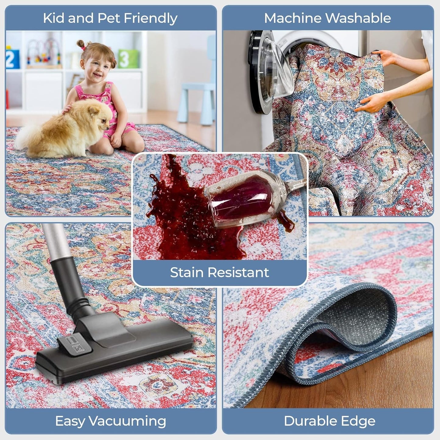 Superior Medallion Washable Rug, Non-Skid Backing, Pet & Kid Friendly, Easy Care, Non-Slip Rugs for Dining, Living Room, Kitchen, Bedroom, Low Pile Area Rug, Tanager Collection, 10' x 14', Red