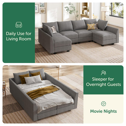 HONBAY Modular Sectional Sofa U Shaped Sectional Modular Sofa with Storage Convertible Sectional Couch for Living Room, Grey
