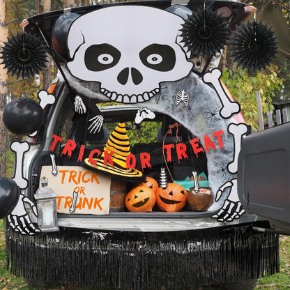 Yeaqee 32 Pcs Halloween Trunk or Treat Car Decorations Kit Skeleton Trunk or Treat Decorating Kit for Halloween Party Car SUV Decor