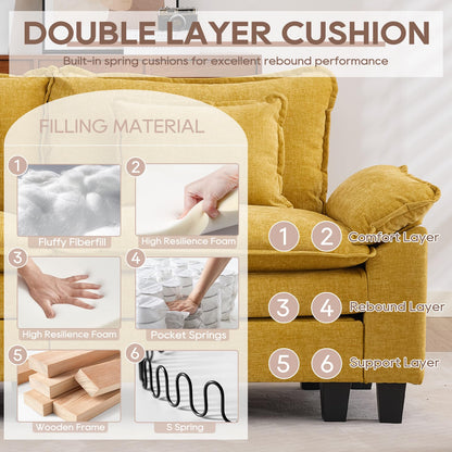 IPKIG 154" Modular Sectional Sofa, Chenille C-Shaped Sectional Couch Comfy Upholstered Seat Sofa with Ottoman, Deep Seat Cloud Couch Sofa for Living Room, Yellow