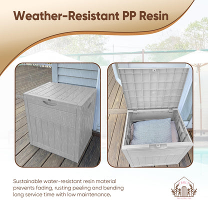 EHHLY 33 Gallon Deck Box, Small Outdoor Storage Box Waterproof, Lockable Secure Package Bin Delivery Box for Outside Front Porch, Patio Cushions Storage Box, Delivery Driver Snack Box for Porch, White