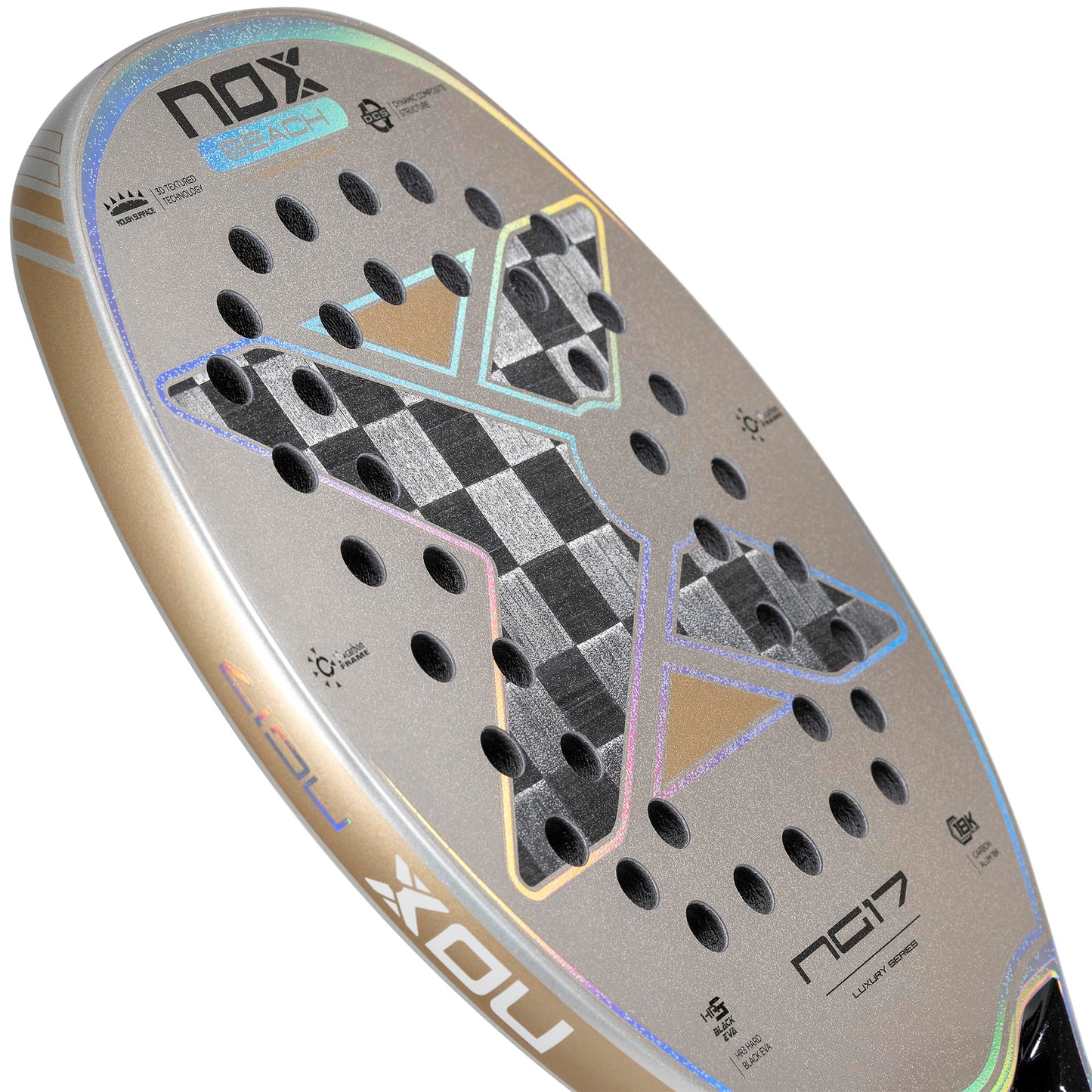 Beach Tennis Racket NG17 Luxury 2023 | High-Performance Beach Tennis Paddle | 18K Aluminized Carbon w/HR3 Black Eva Core | Exclusive Spin & Dynamic Composite Structure | Rough Surface for Extra Spin