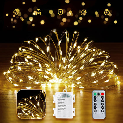 Minetom 66Ft Battery Operated Fairy Lights - 200 LED Waterproof String Lights for Indoor/Outdoor Decor