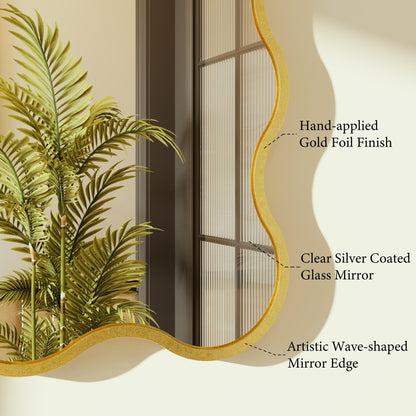 Kelly Miller 28x50 Inch Gold Scalloped Mirror, Large Rectangular Wavy Edge Bathroom Vanity Wall Mirror Decorative for Bedroom Living Room Entryway Fireplace Mantle