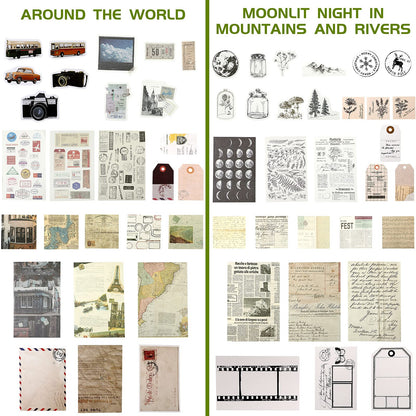 120 Pcs Vintage Aesthetic Scrapbook Kit Junk Journaling Supply with Retro Stamp Stickers,material Paper, Tag Card,hand Account Collage Card,pillow Box,twine Diary Supply Birthday Gift(Artsy Style)