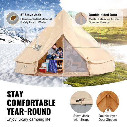 VEVOR Canvas Bell Tent,4 Seasons 5 m/16.4 ft Yurt, for Camping with Stove Jack, Family Camping Outdoor Hunting Party