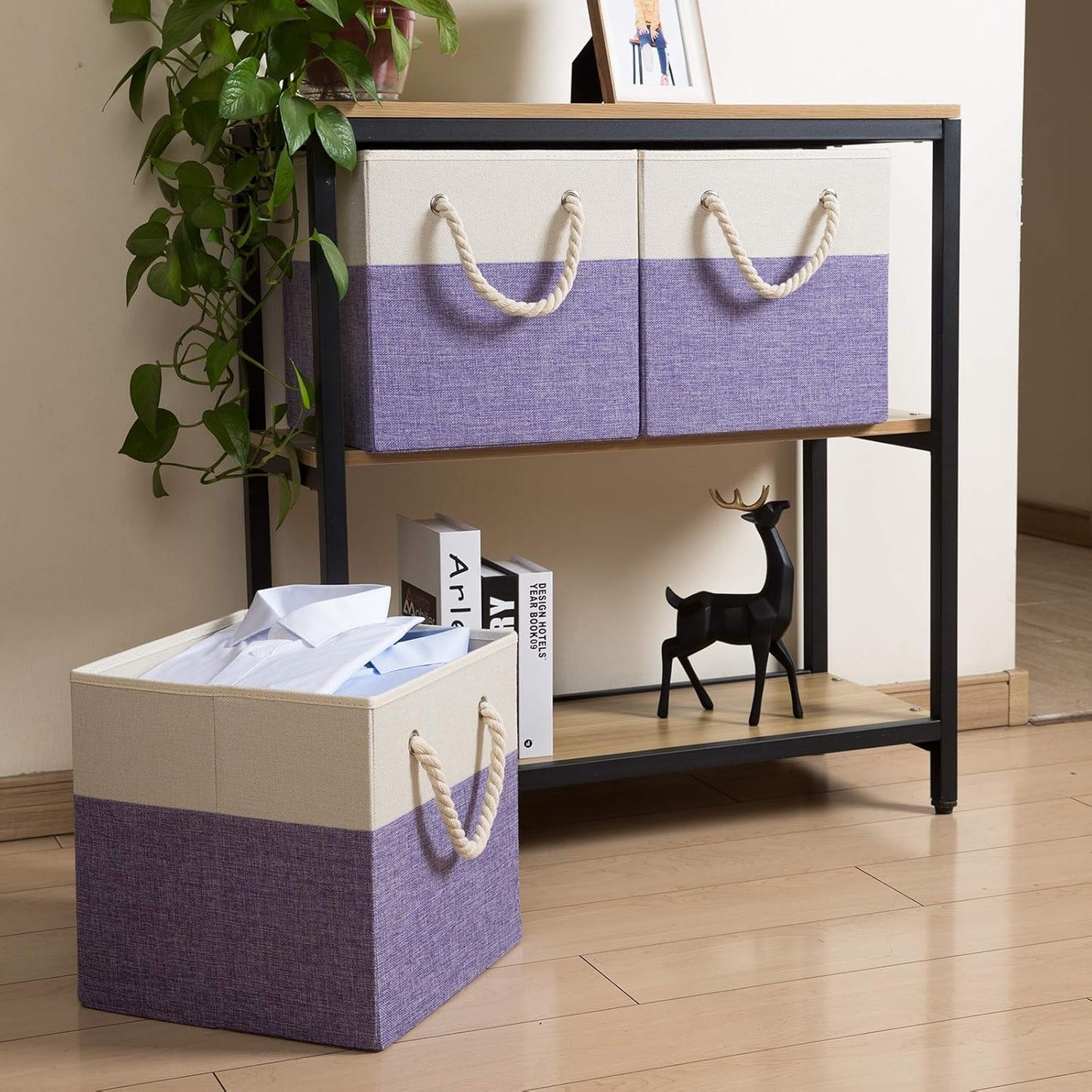 13x13 inch [4-Pack] Closet PRANDOM Large Foldable Cube Storage Bins Fabric Linen Storage Baskets Cubes Drawer