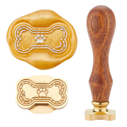 CRASPIRE Bone Dog Paw Wax Seal Stamp, Brass Head, Wooden Handle, Removable, 7mm Inner Size, Suitable for Wedding, Envelope, Invitations, Gift Wrap