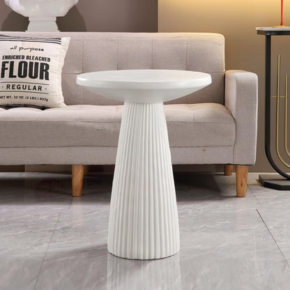 KEIKI Magnesium Oxide Fluted Base Side Table, 19.69" Round End Table for Indoors, Outdoors, Mid-Century Modern Side Table, Circle Fluted End Table for Living Room Patio, Ivory White