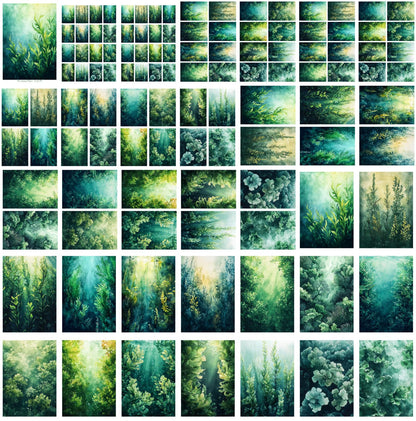 Decoupage Paper Pack (35 Sheets 6"x8") Underwater Greens: Beautifully Painted Aquatic Plants Swaying in The Ocean Depths, Illuminated by Ethereal Rays of Sunlight FLONZ Vintage