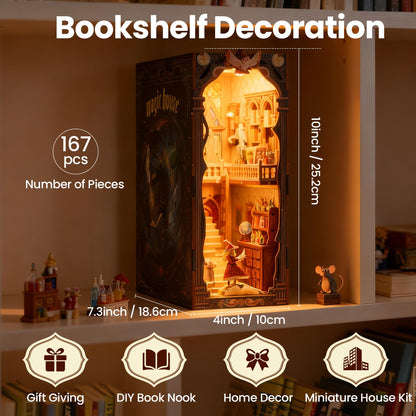 Book Nook Kit - DIY Miniature House Kit for Adults, Dollhouse Booknook Tiny House Bookshelf Decor 3D Wooden Puzzle Street Model, Ideal Gift for Book Lovers, Family, Friends (Mystical Magical Power)