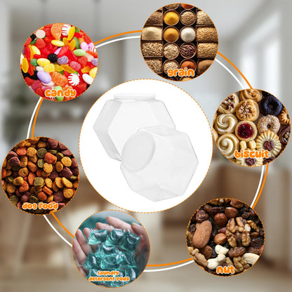 4 Pack Plastic Candy Jars with Lids Hexagon Cookie Jars Kitchen Counter Candy Bar Containers Acrylic Clear Containers for Buffet Storage Display Dog Treat Laundry Pod Buffet Craft Kitchen Storage