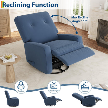 GarveeHome Recliner Chairs, Swivel Rocker Recliner, Glider Recliner Nursery Chair for Adults, 360° Swivel Glider Rocking Chair for Living Room, Bedroom, Office, RV, Small Spaces, Corduroy, Dark Blue