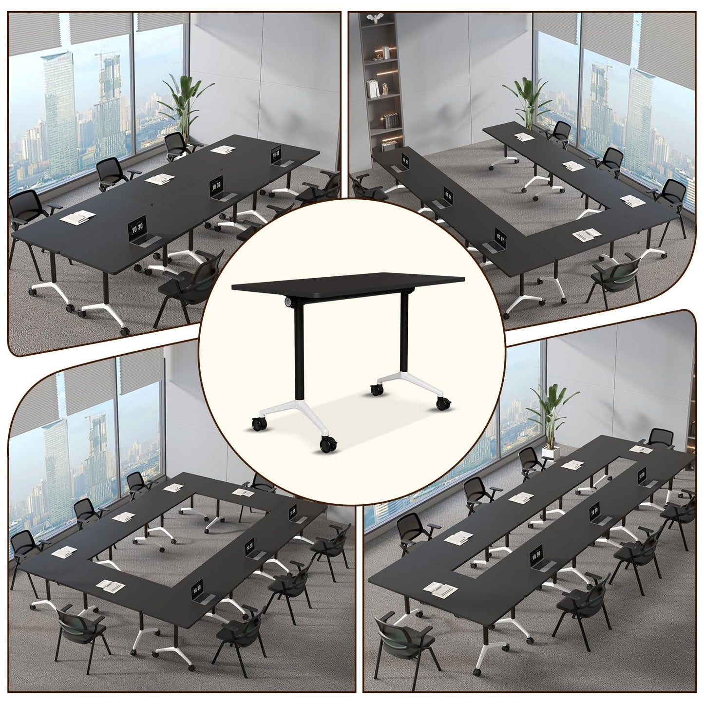 rzoizwko 55.1" Folding Conference Table with Wheels,2 Pack Heavy-Duty Flip-Top Reconfigurable Training Table System,Rolling Conference Room Tables for Office, Classroom & Meeting Rooms