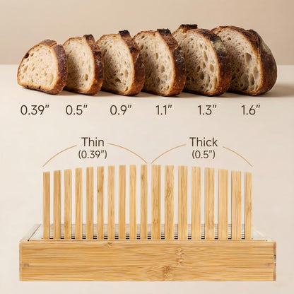 Bamboo Bread Slicer for Homemade Bread - Sturdy Bread Cutting Guide with Crumb Catcher Tray & Serving Board - Bread Cutter Machine for Loaf, Sandwich, Baking