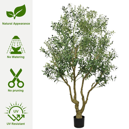 8ft Olive Trees Artificial Indoor Large Faux Olive Tree with Pot, Natural Wood Trunk, Lifelike Fruits & Branches, Fake Plants for Indoor Outdoor Home Office Living Room Floor Decor, 1 Pack