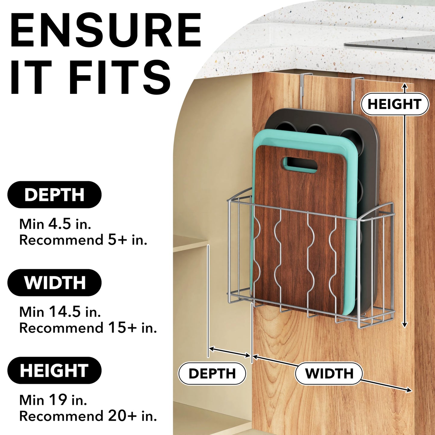 Simple Houseware Over the Cabinet Door Organizer Holder 2 Pack 13.5" Wx4.25 Dx18.5 H and 12.5" Wx3.6 Dx18.5 H Silver