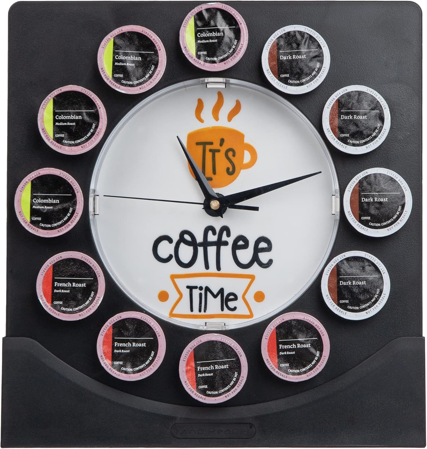 Mind Reader Single Serve Coffee Pod Clock, 12 Pod Capacity, Black Countertop or Wall Mount, 12.5" L x 4.25" W x 12.25" H