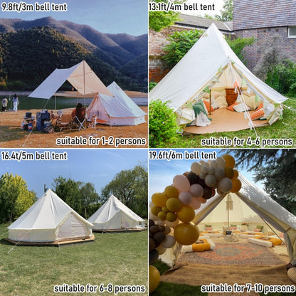 Outdoor Family Camping Safari Glamping Yurt Bell Tent with Mesh Screen - Waterproof Luxury 5M Bell Tent (Off White Oxford, 5M)