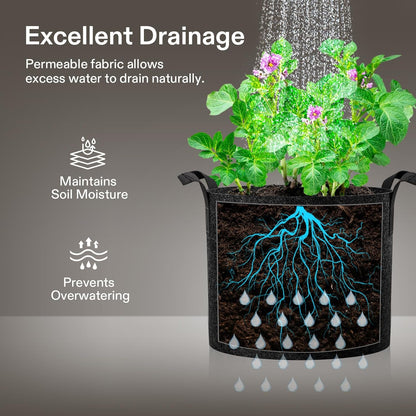 VIVOSUN 3 Gallon Plant Grow Bags - Heavy Duty Nonwoven Fabric Pots with Handles | 5-Pack