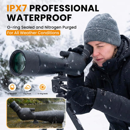 Three Triping Dual Focusing ED Spotting Scope, 20-60x80 Spotting Scopes with Phone Adapter, Tripod & Carrying Case, BAK4 Ultra High Definition, IPX7 Waterproof Fogproof for Bird Watching