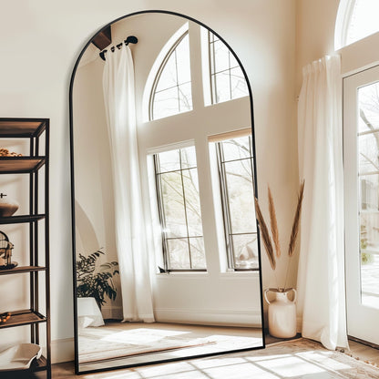 Antok 86" x46” Arched Full Length Floor Mirror, Black Aluminum Frame, Free Standing/Wall Mount/Leaning for Bedroom, Living Room, Dressing Room