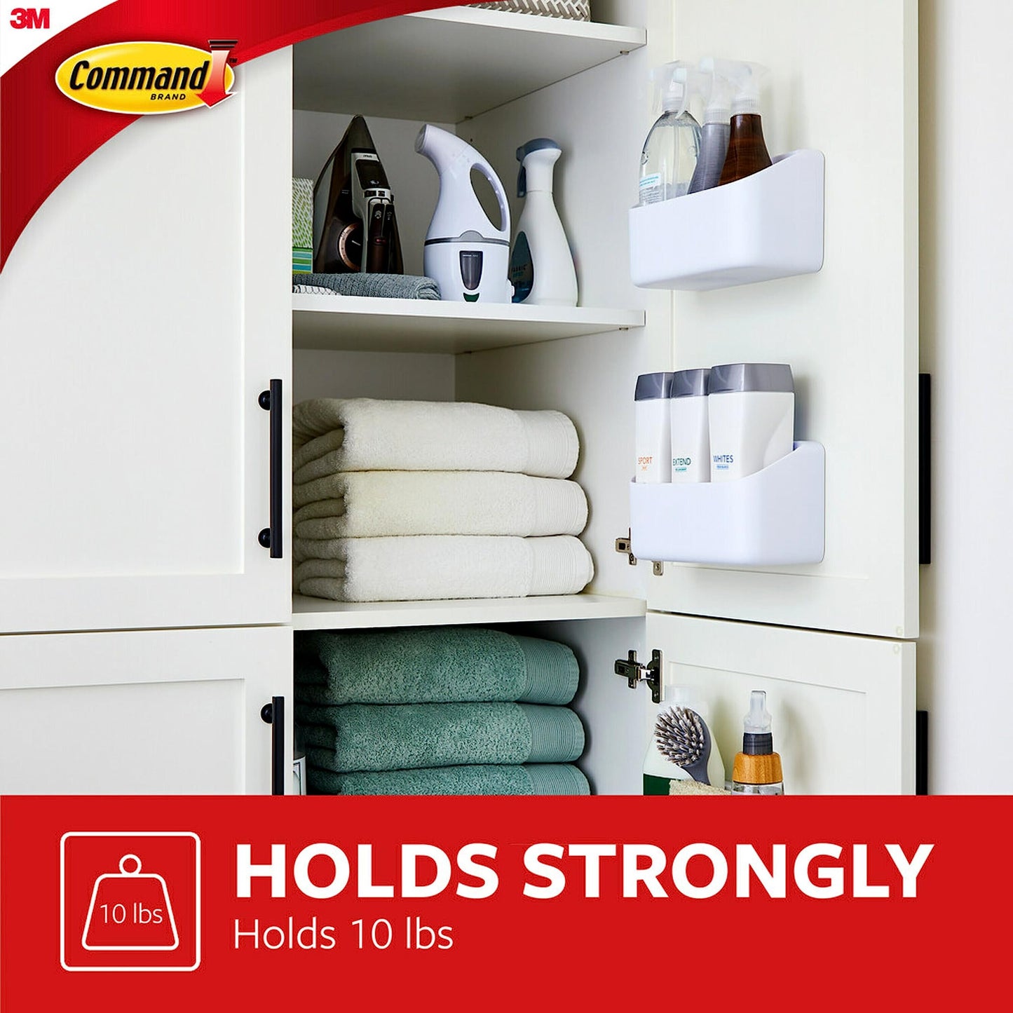 Command 10 Lb Large Organizing Caddy with 4 Strips, 9.91" x 3.38" x 5.15", Heavyweight Damage-Free Hanging for Organizing Cleaning Supplies, Closet, and Pantry