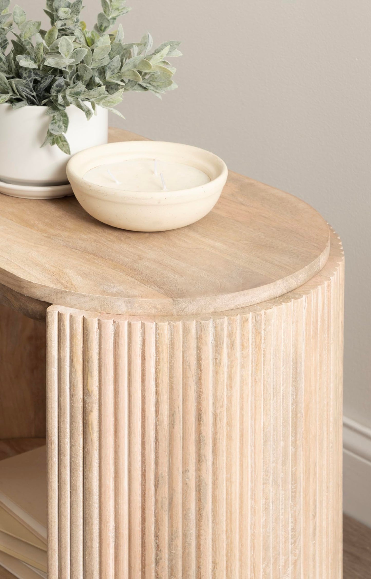 Kate and Laurel Cakora Modern Capsule Ribbed Mango Wood Side Table, 22 x 13 x 22, Light Natural, Boho Decorative Two-Tier End Table for Use as a Bedroom Nightstand or Living Room Plant Stand