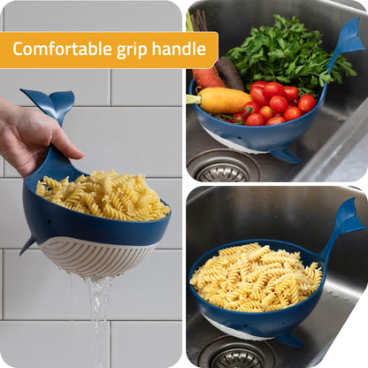 Peleg Design Pastail Medium Pasta Colander – Fun Whale-Shaped Plastic Colander for Draining Pasta, Vegetables, and Fruit. Fun kitchen gadgets. Cute kitchen gift.