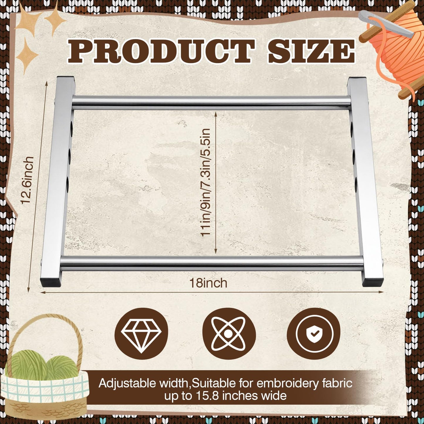 Cross Stitch Stand Frame Scroll – Aluminum Adjustable 4-Width (5.5/7.3/9/11") Embroidery Hoop Stand, Lightweight Metal Needlepoint Frame for Cross Stitch Sewing Tapestry, 18 x 12.6 Inch