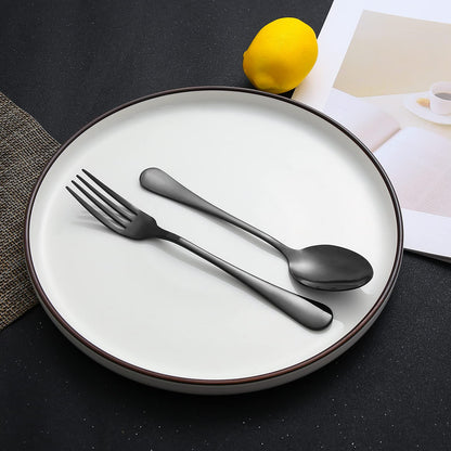 Set of 12, Stainless Steel Dinner Forks and Spoons Silverware Set, Heavy-Duty Forks (8 Inch) and Spoons (6.7 Inch) Cutlery Set, Dishwasher Safe (Black)