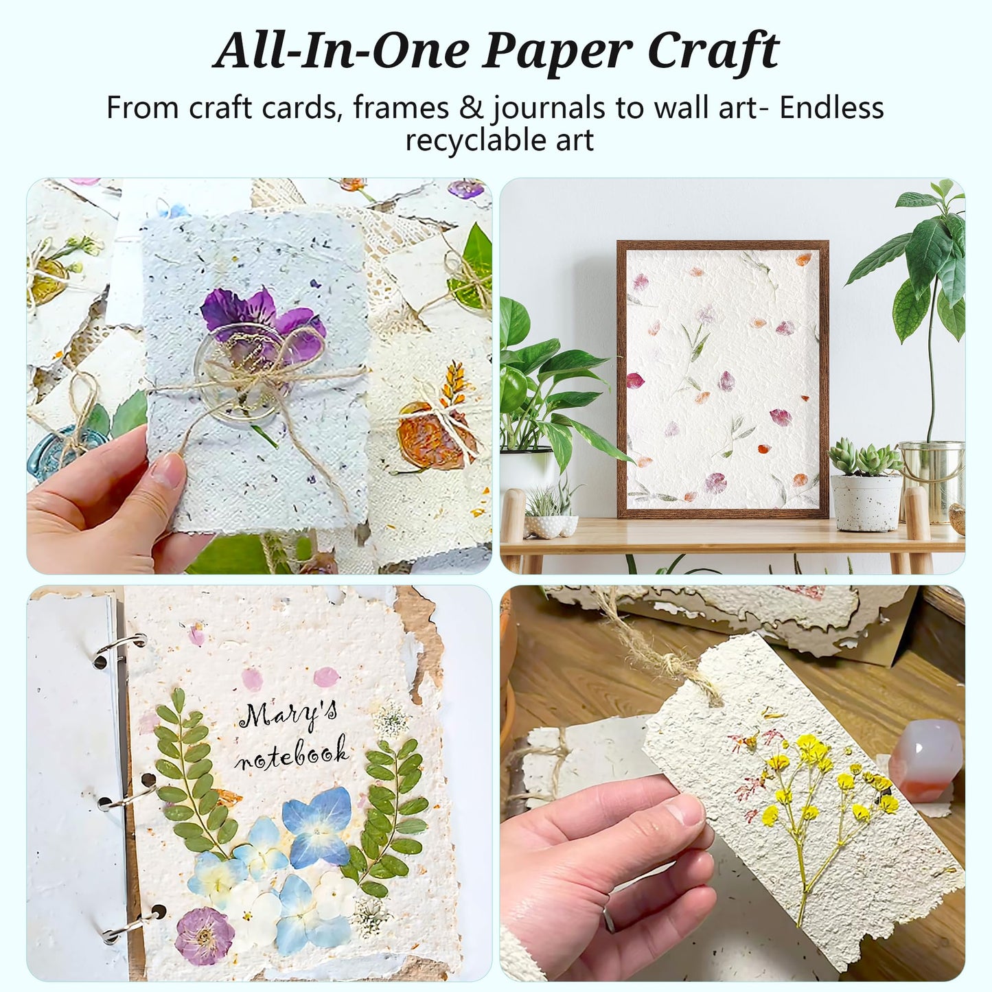 Aboofx Paper Making Kit, A4 A5 A6 A7 Size Paper Making Screen Frame Kit, Wooden Mold and Deckle with Mesh, Absorbent Papers, Sponge and Confetti,DIY Handmade Papermaking Supplies Gift for Craft Lover