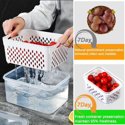 4 Pack Large Fruit Storage Containers for Fridge with vent holes and handle，Airtight Food Storage Containers Keep Fruits, Vegetables, Berry, Fresh longer,BPA-free Fridge Storage Container with Lid