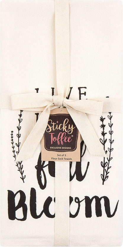 Sticky Toffee Cotton Flour Sack Kitchen Towels, 3-Pack – Stripe and Floral Print, 28x29 in, Soft & Absorbent