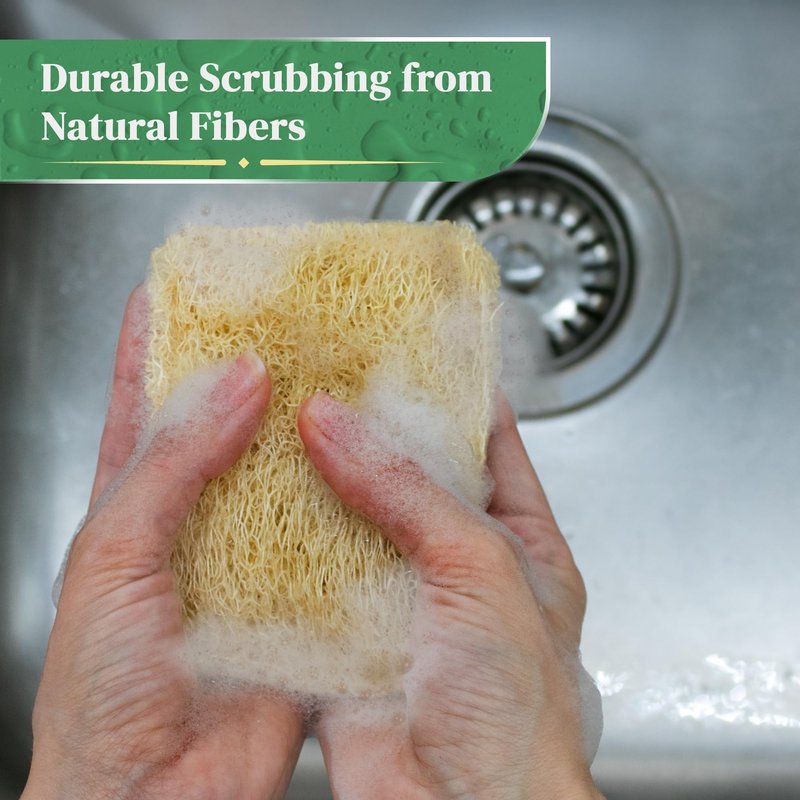 Natural Loofah Kitchen Sponge (3 Pack) - Natural Sponges for Dishes - Eco Friendly and Compostable Sponges - Biodegradable Plant Based Kitchen Dish Sponge - Plastic Free Dish Scrubber