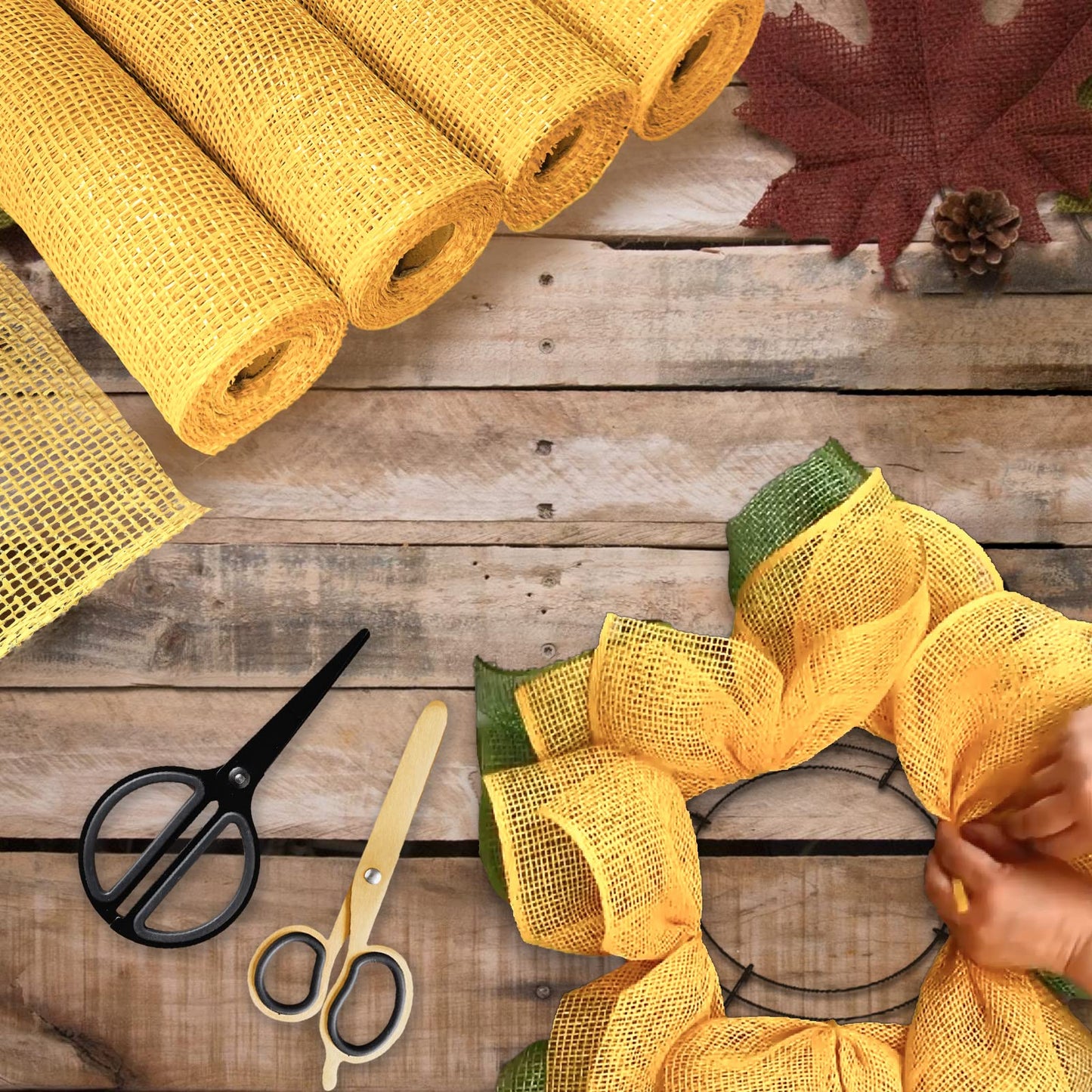 Yellow Poly Burlap Mesh 10 inches, 15 Feets Each, Yellow Poly Burlap Deco Mesh Ribbon for Wreath Supplies Party Decoration DIY Crafts Making, 4 Packs