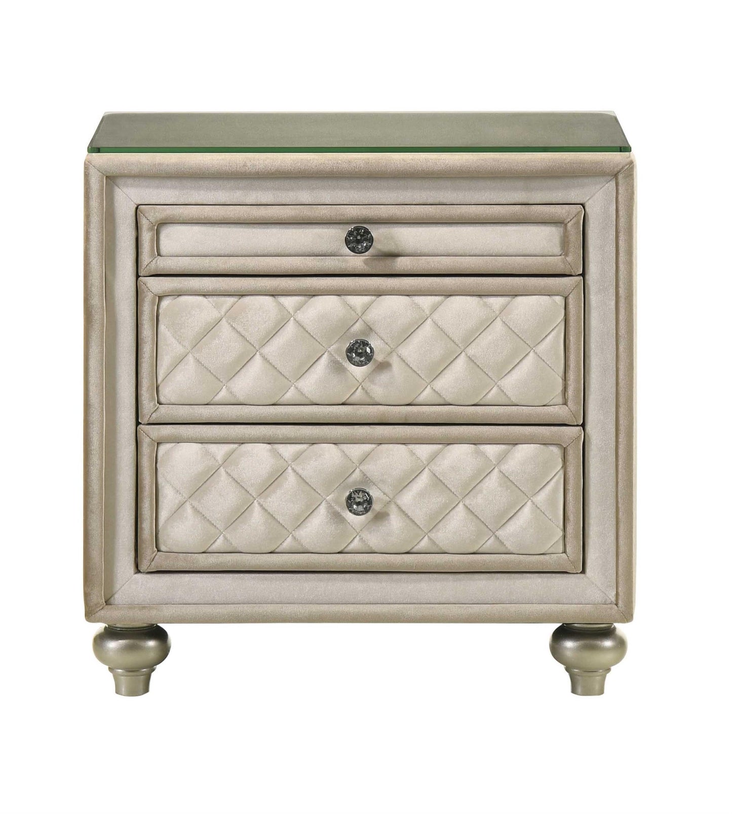 Acme Lucienne 2-Drawer Velvet Upholstered and Wood Nightstand in Beige