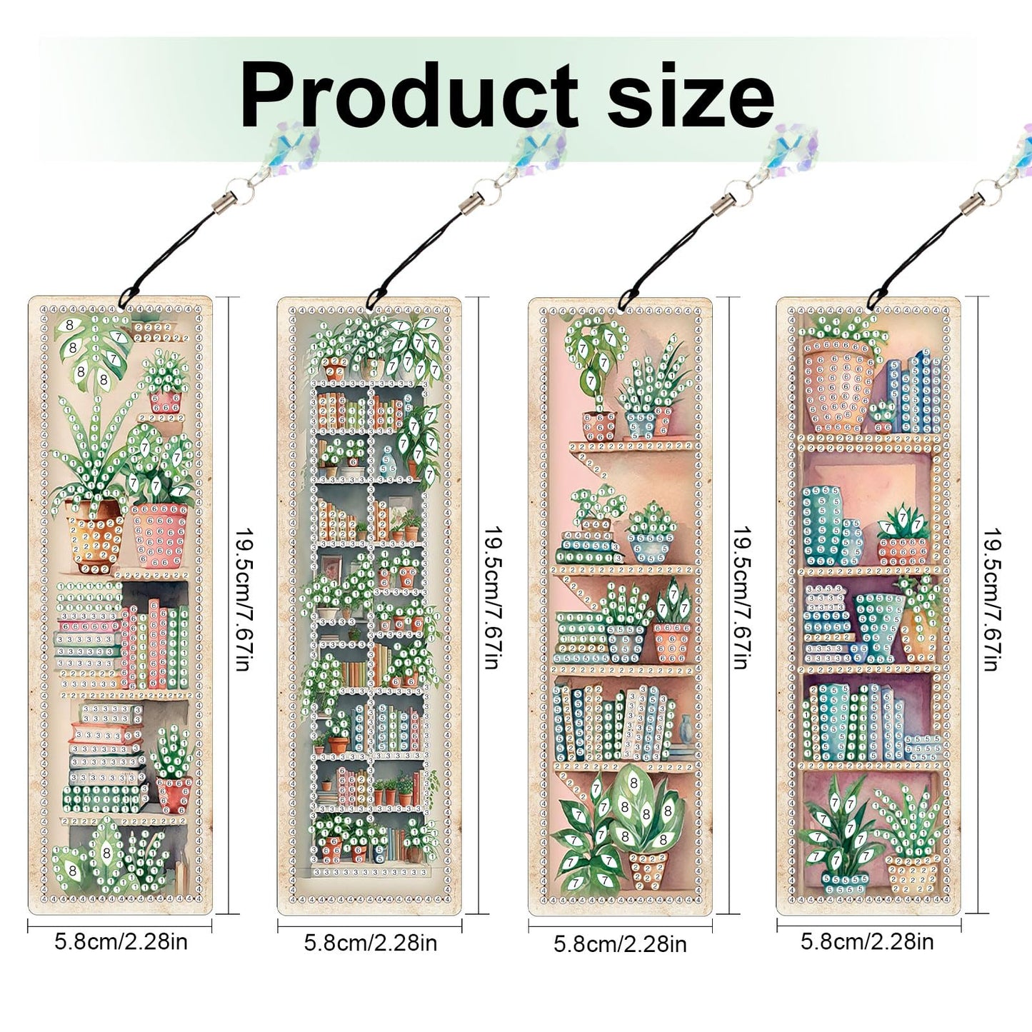 4 Pieces Diamond Painting Bookmarks for Adults Plant Bookshelf Design 5D Rhinestone Art Bookmark Kits Beautiful DIY Diamond Art Bookmarks with Tassels Crafts Gifts Supplies