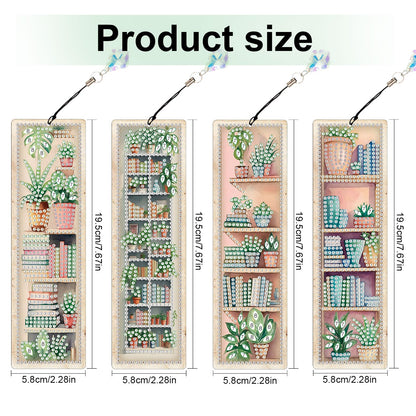 4 Pieces Diamond Painting Bookmarks for Adults Plant Bookshelf Design 5D Rhinestone Art Bookmark Kits Beautiful DIY Diamond Art Bookmarks with Tassels Crafts Gifts Supplies