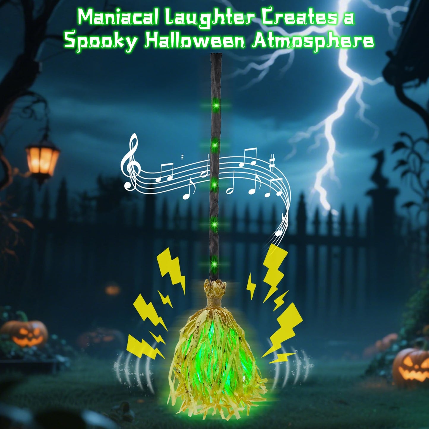 DR.DUDU 35" Animated Witches Broom Halloween Decor Magic Witch Broomstick