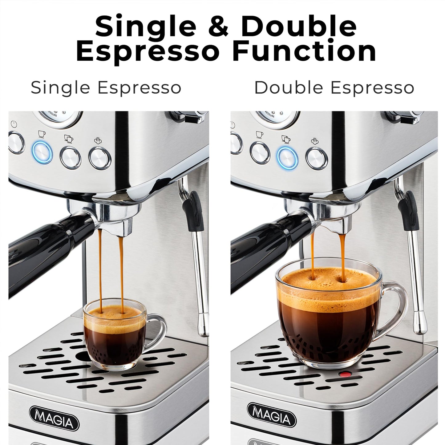 Zulay Kitchen Magia Compact Espresso Machine – 20 Bar Coffee Maker with Milk Frother Steam Wand, Latte & Cappuccino Maker, 1350W Fast Heating, 40oz Removable Water Tank, Stainless Steel – Silver