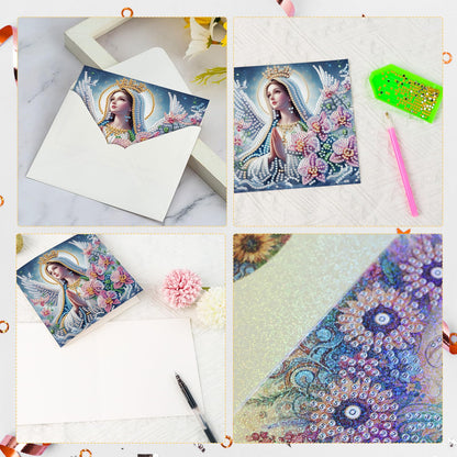 6 Pcs 5D Rhinestone Painting Greeting Cards Kits, Handmade Diamond Art Greeting Cards with Envelopes Holographic Laser Effect DIY Diamond Art Crafts Birthday Cards for Festival Celebrations (Religion)