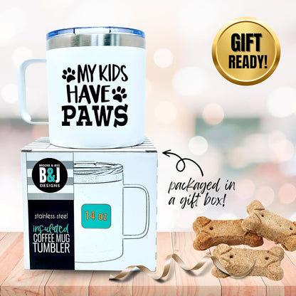 Dog Lover Gifts, My Kids Have Paws Tumbler, Dog Parent Gifts for Pet Owners, Coffee Mug for Dog Mom Cat Dad