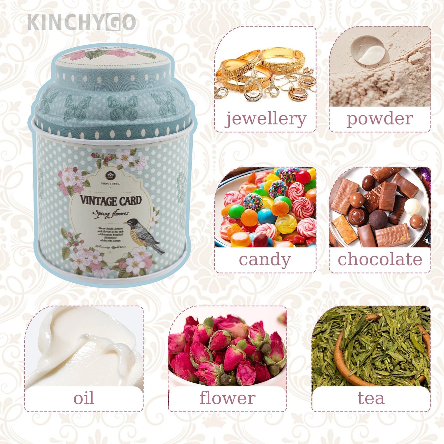 KINCHYGO, 6 Pack Mini Tin Box Floral Tinplate Empty Tins Canister Containers for Jewelry Storage Case