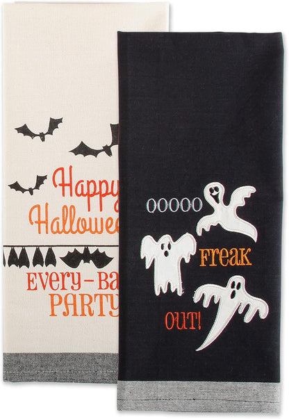 DII Spooky Kitchen Towel Collection - Halloween Décor Printed Dishtowel Set, 18x28, Bats & Ghosts