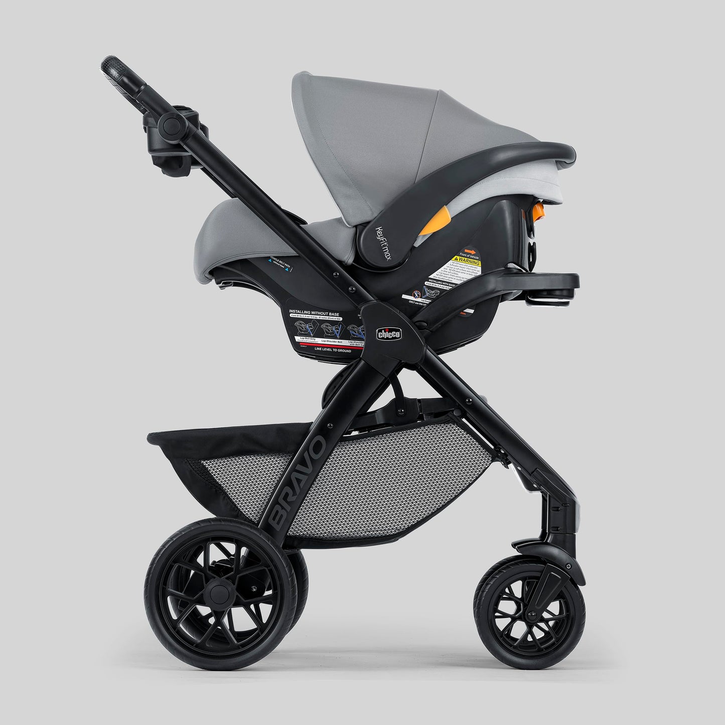 Chicco Bravo LE ClearTex 3-in-1 Trio Travel System, Bravo LE Quick-Fold Stroller with KeyFit Max ClearTex Infant Car Seat and Base, Atlas/Grey