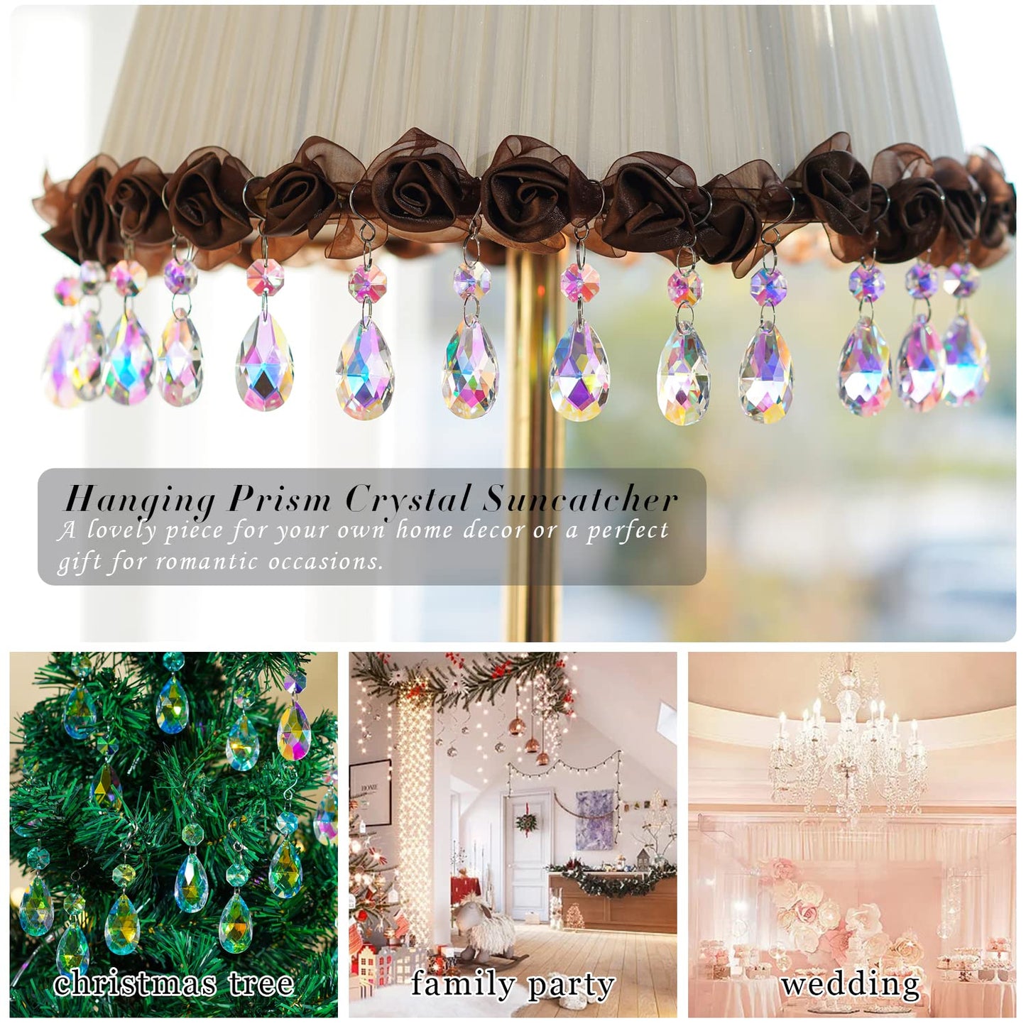20Pcs Chandelier Crystals Suncatcher,38mm Colorful Teardrop Crystal Chandelier Pendants Parts Beads,Hanging Crystals for Chandeliers
